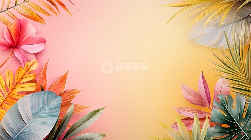 高清大图下载【趣麦麦图】热带植物花卉边框背景