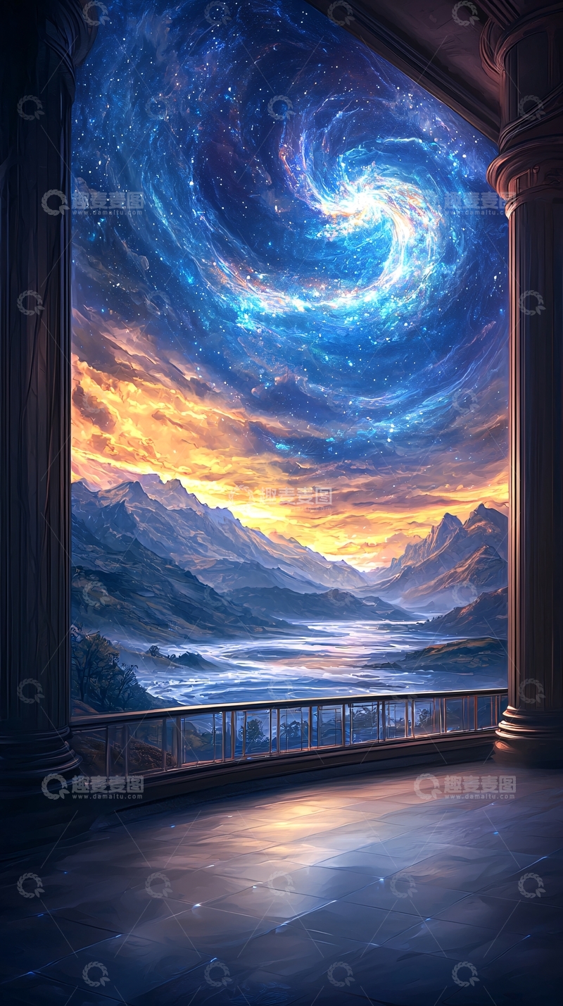 高清大图下载【趣麦麦图】宇宙星空下的山水画卷