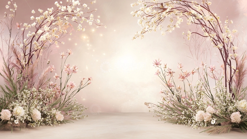 高清大图下载【趣麦麦图】淡粉色花卉拱门背景