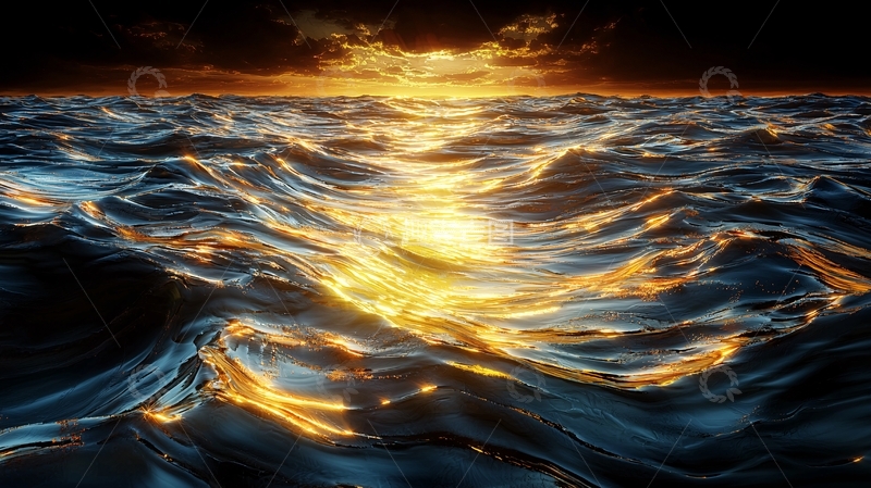 高清大图下载【趣麦麦图】波光粼粼的海洋日落