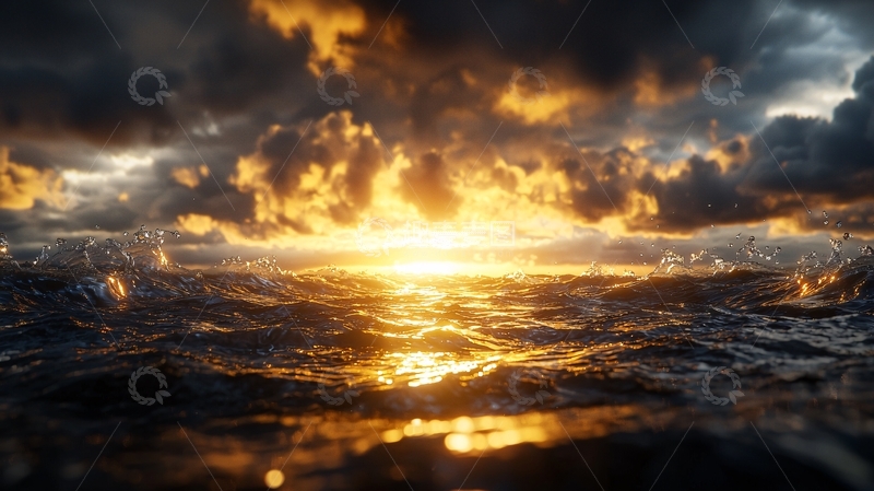 高清大图下载【趣麦麦图】海面上的金色日落云彩