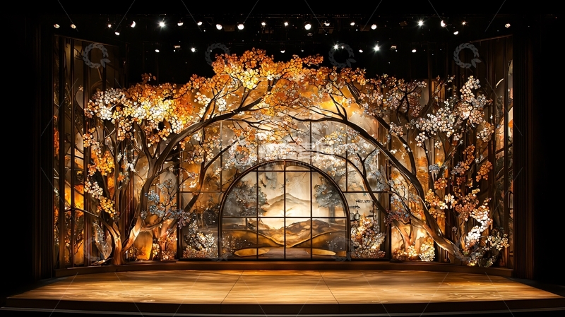 高清大图下载【趣麦麦图】舞台背景板秋季树林