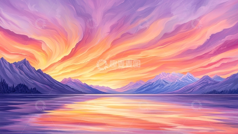 高清大图下载【趣麦麦图】绚丽多彩的日落山水
