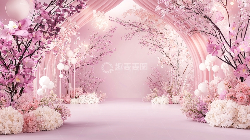 高清大图下载【趣麦麦图】粉色花卉拱门通道背景