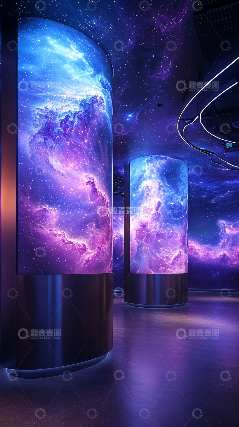 高清大图下载【趣麦麦图】紫色星云圆柱空间