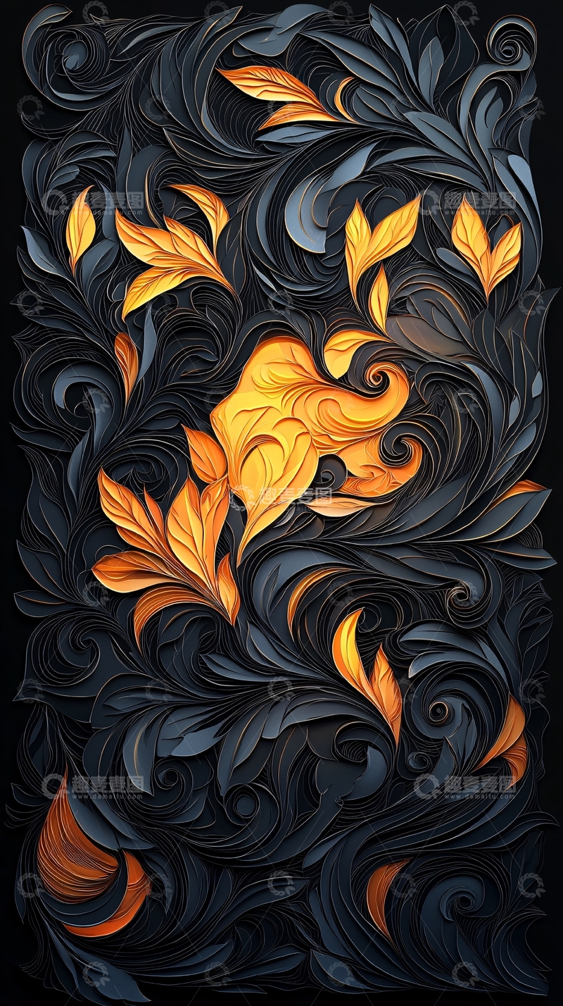 高清大图下载【趣麦麦图】金色花朵暗色背景