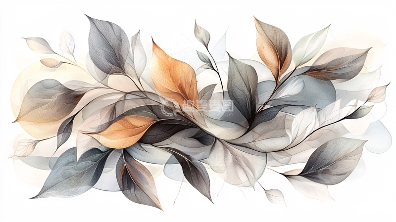 高清大图下载【趣麦麦图】淡雅水彩叶片图案