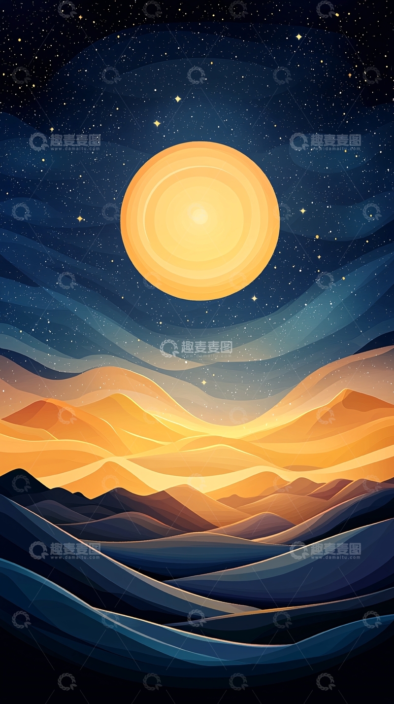 高清大图下载【趣麦麦图】夜空下金色月亮
