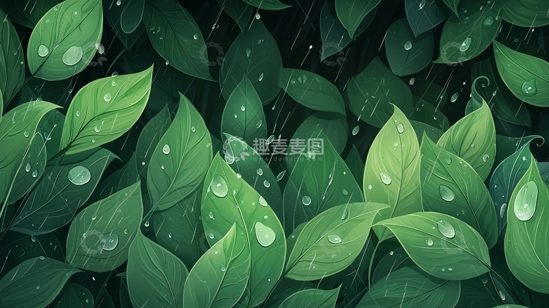 高清大图下载【趣麦麦图】绿叶上的水珠特写