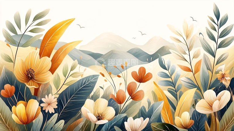 高清大图下载【趣麦麦图】花卉与山水相结合的画作