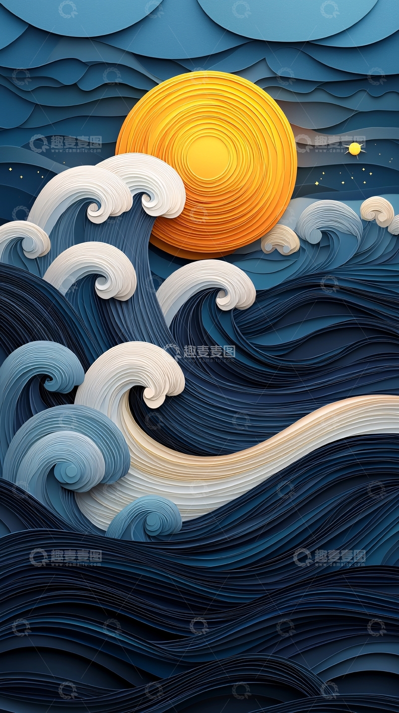 高清大图下载【趣麦麦图】海浪上的太阳