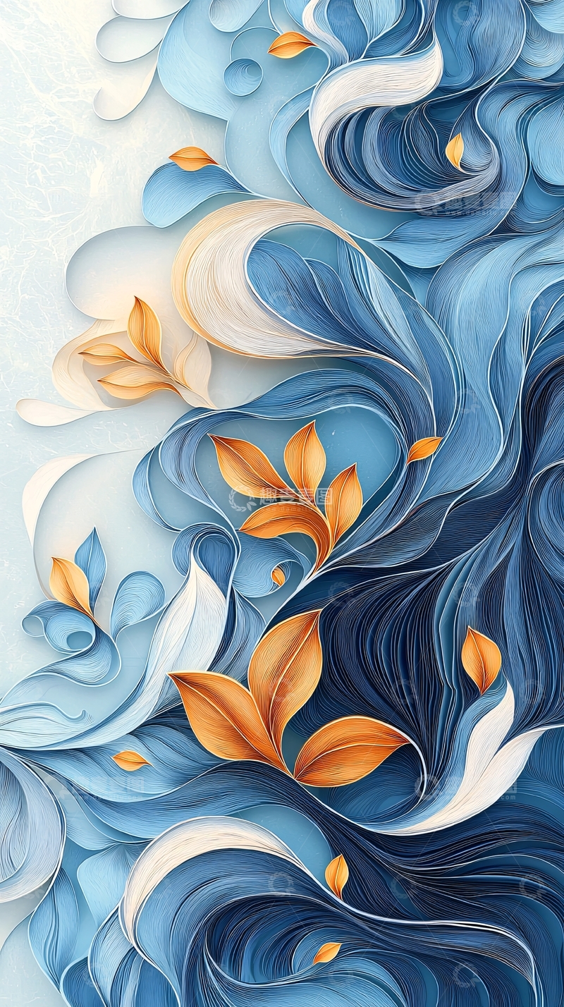 高清大图下载【趣麦麦图】蓝色水流花瓣交织
