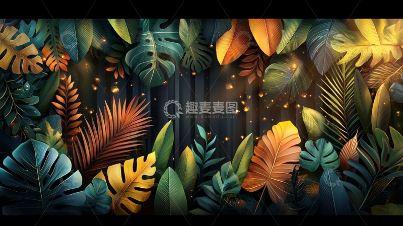 高清大图下载【趣麦麦图】热带雨林风植物背景