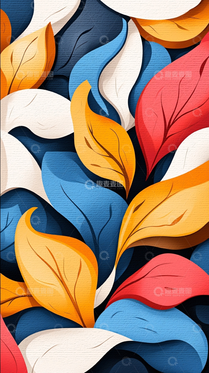 高清大图下载【趣麦麦图】多彩抽象叶片背景