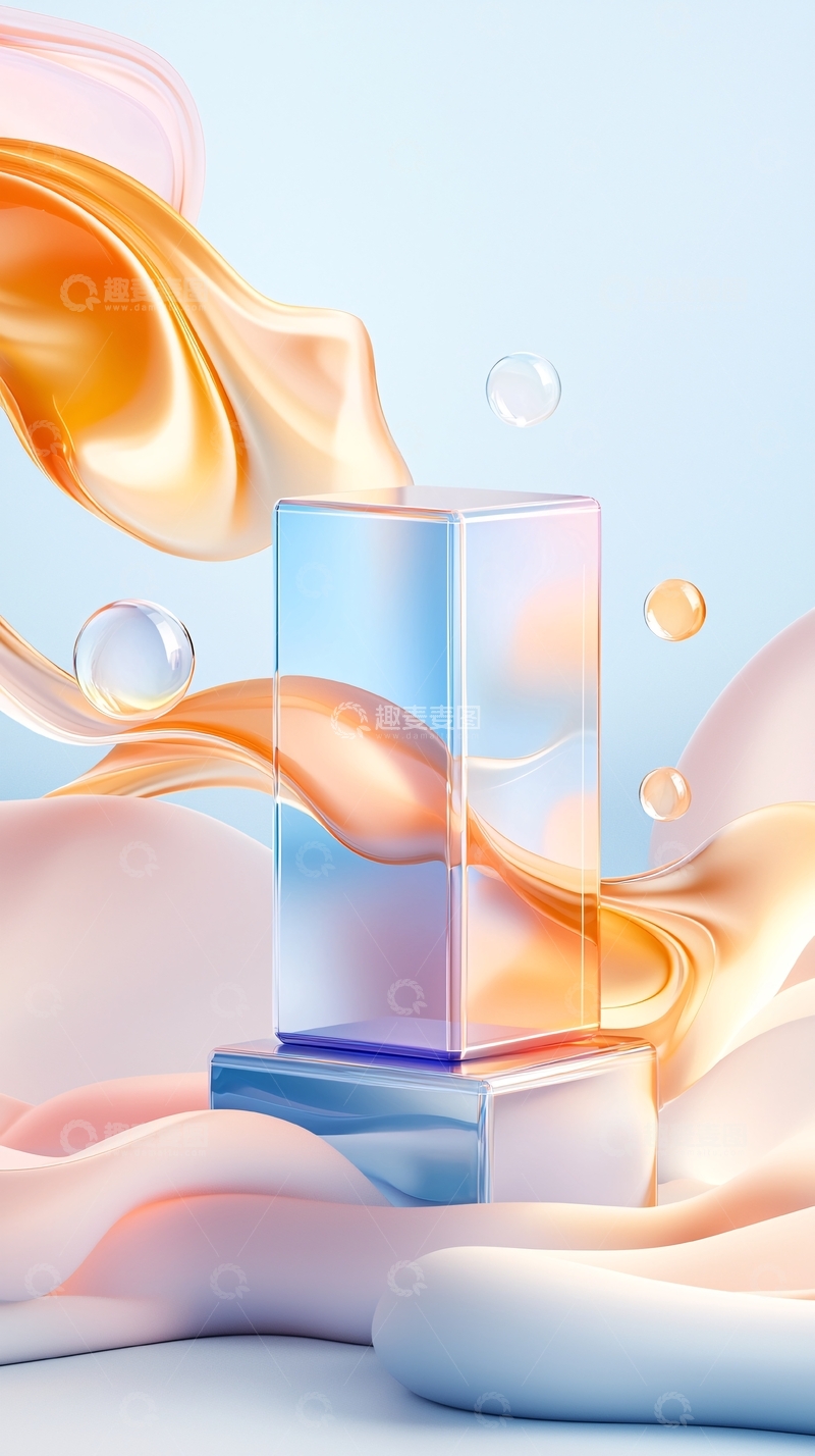 高清大图下载【趣麦麦图】流动液体与透明方块