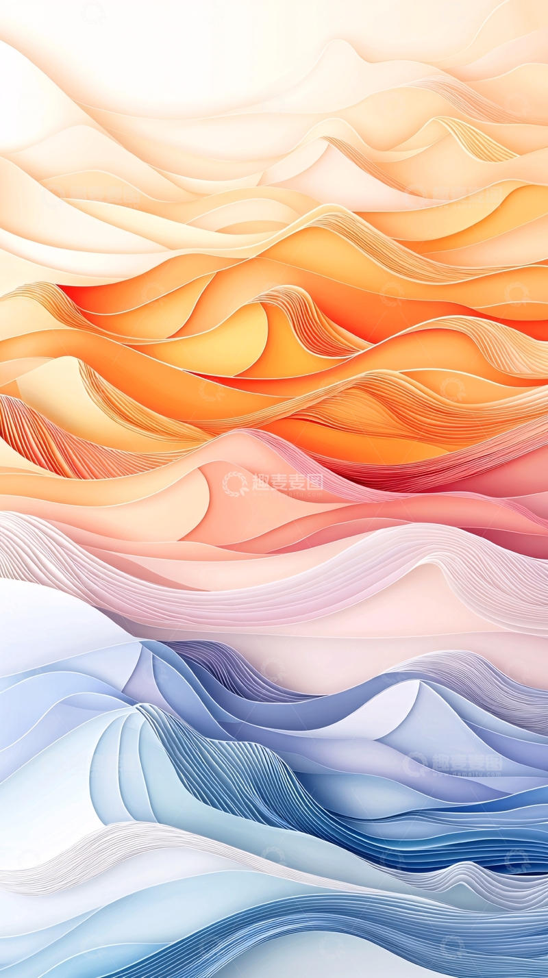 高清大图下载【趣麦麦图】橙蓝渐变波浪艺术背景