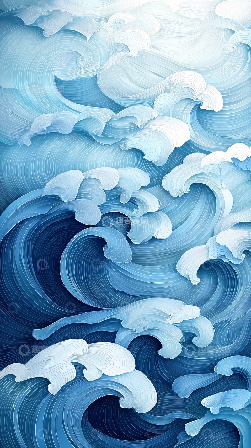 高清大图下载【趣麦麦图】蓝色唯美海浪翻滚图案