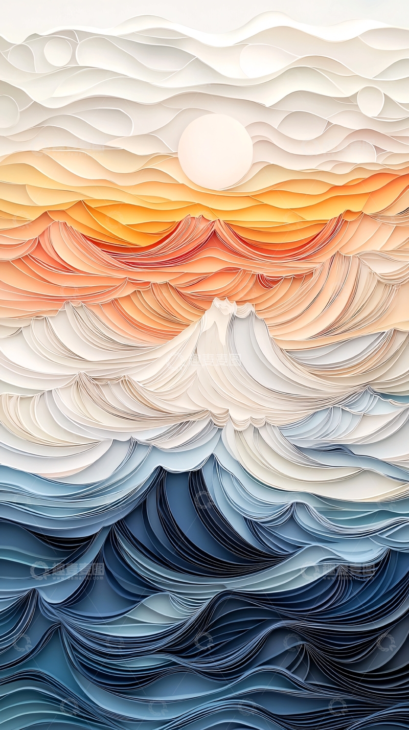 高清大图下载【趣麦麦图】创意纸艺海浪日出