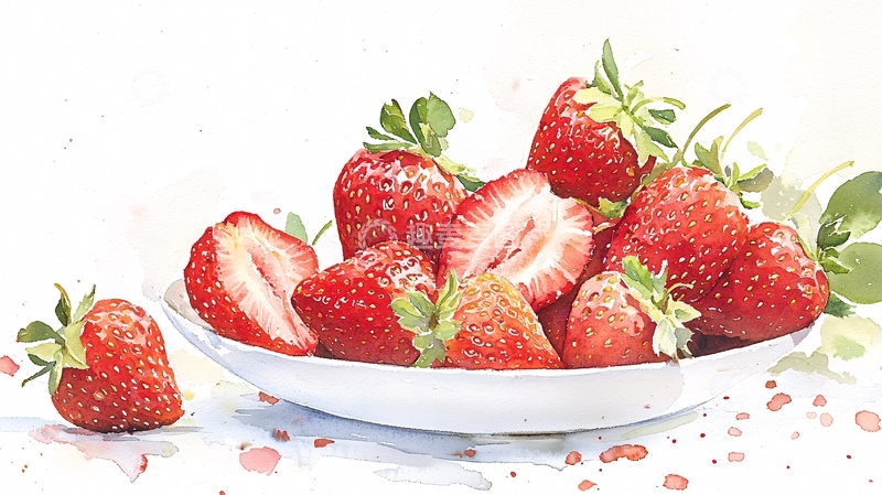 高清大图下载【趣麦麦图】盘子里堆满新鲜草莓