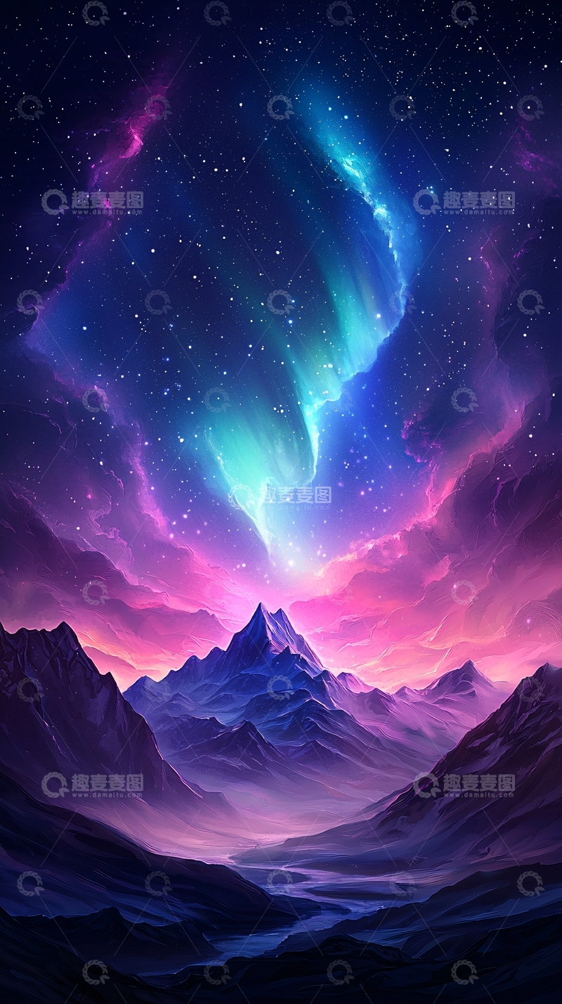 高清大图下载【趣麦麦图】绚丽星空下的山峰