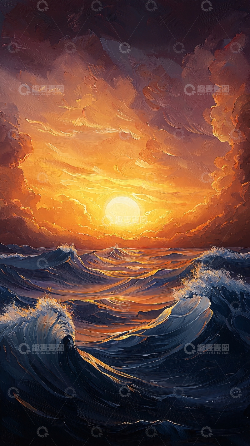 高清大图下载【趣麦麦图】海面日落的壮丽景色
