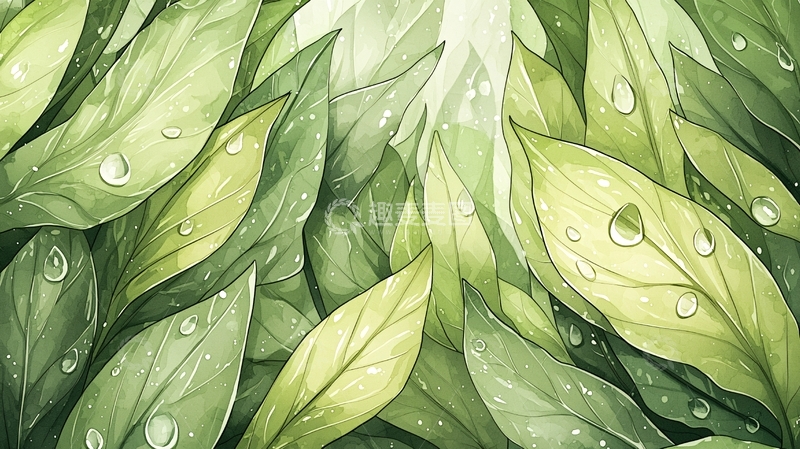 高清大图下载【趣麦麦图】绿叶上的水滴清新图