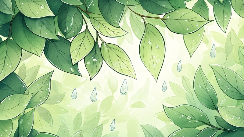 高清大图下载【趣麦麦图】绿叶水滴清新背景