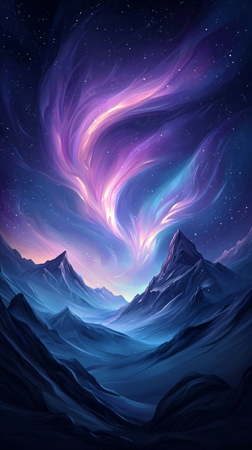紫色星空下的山脉