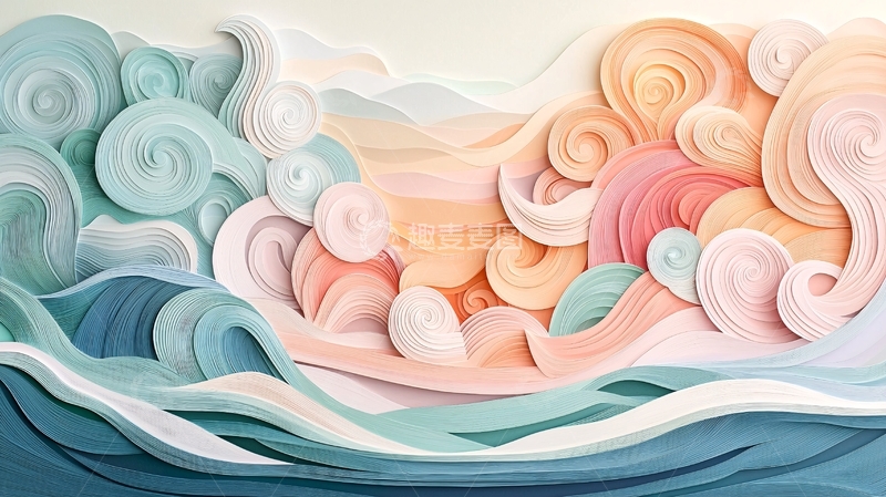 高清大图下载【趣麦麦图】抽象水彩风格的海洋纸艺
