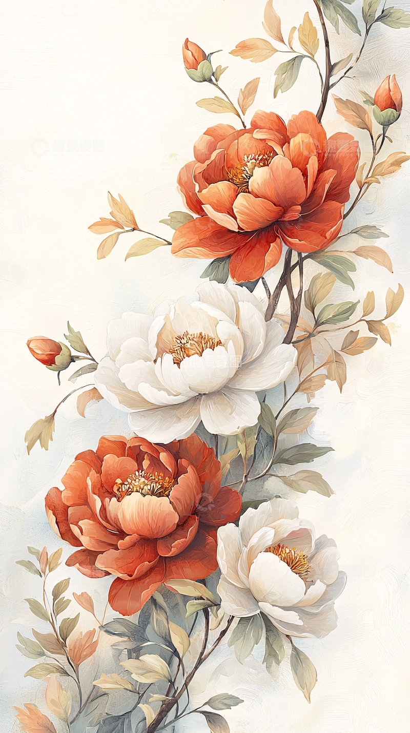 高清大图下载【趣麦麦图】国风水彩花卉
