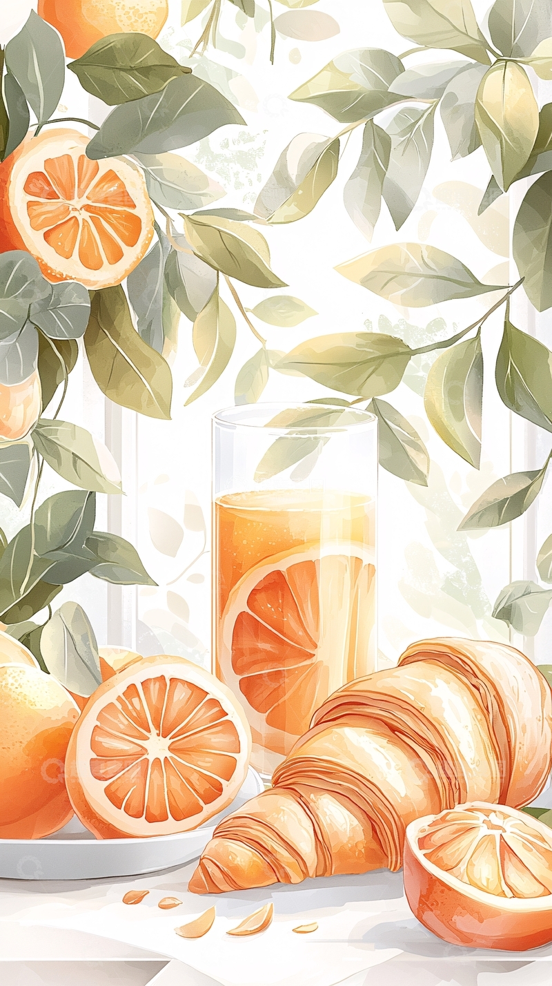 高清大图下载【趣麦麦图】清新的橙子与牛角包