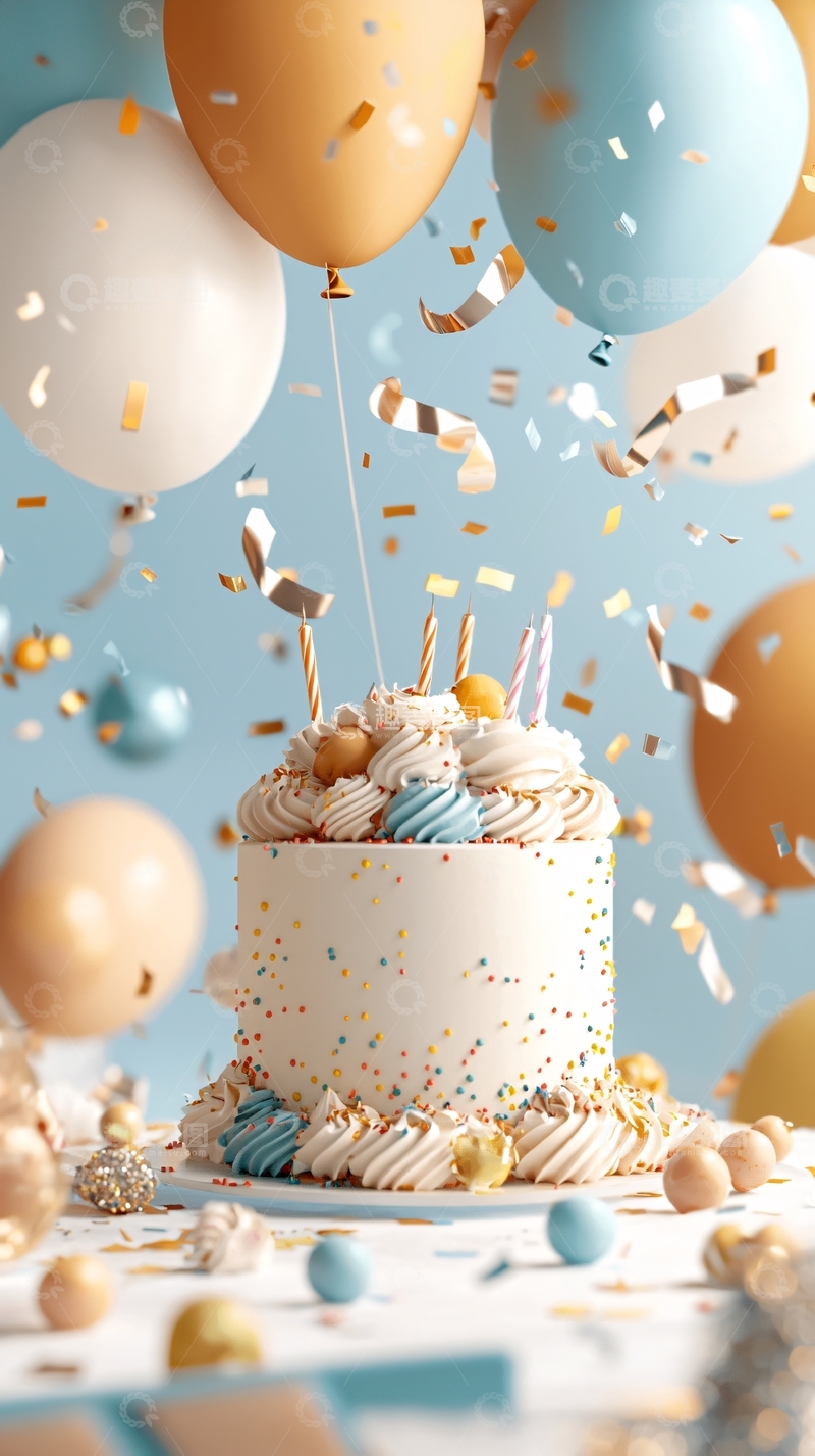 高清大图下载【趣麦麦图】生日蛋糕与气球装饰场景