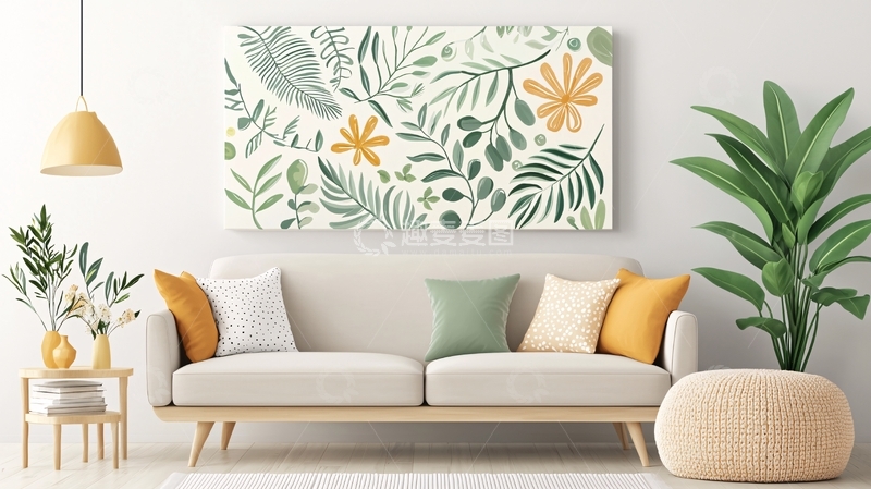 高清大图下载【趣麦麦图】现代简约客厅植物装饰画