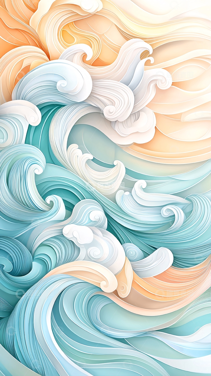 高清大图下载【趣麦麦图】淡蓝色与米色的流动波浪