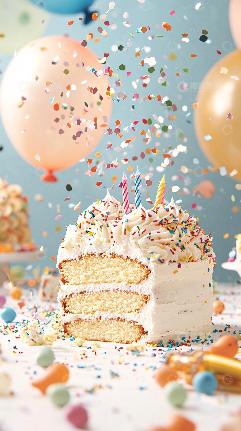 高清大图下载【趣麦麦图】生日蛋糕与彩色气球