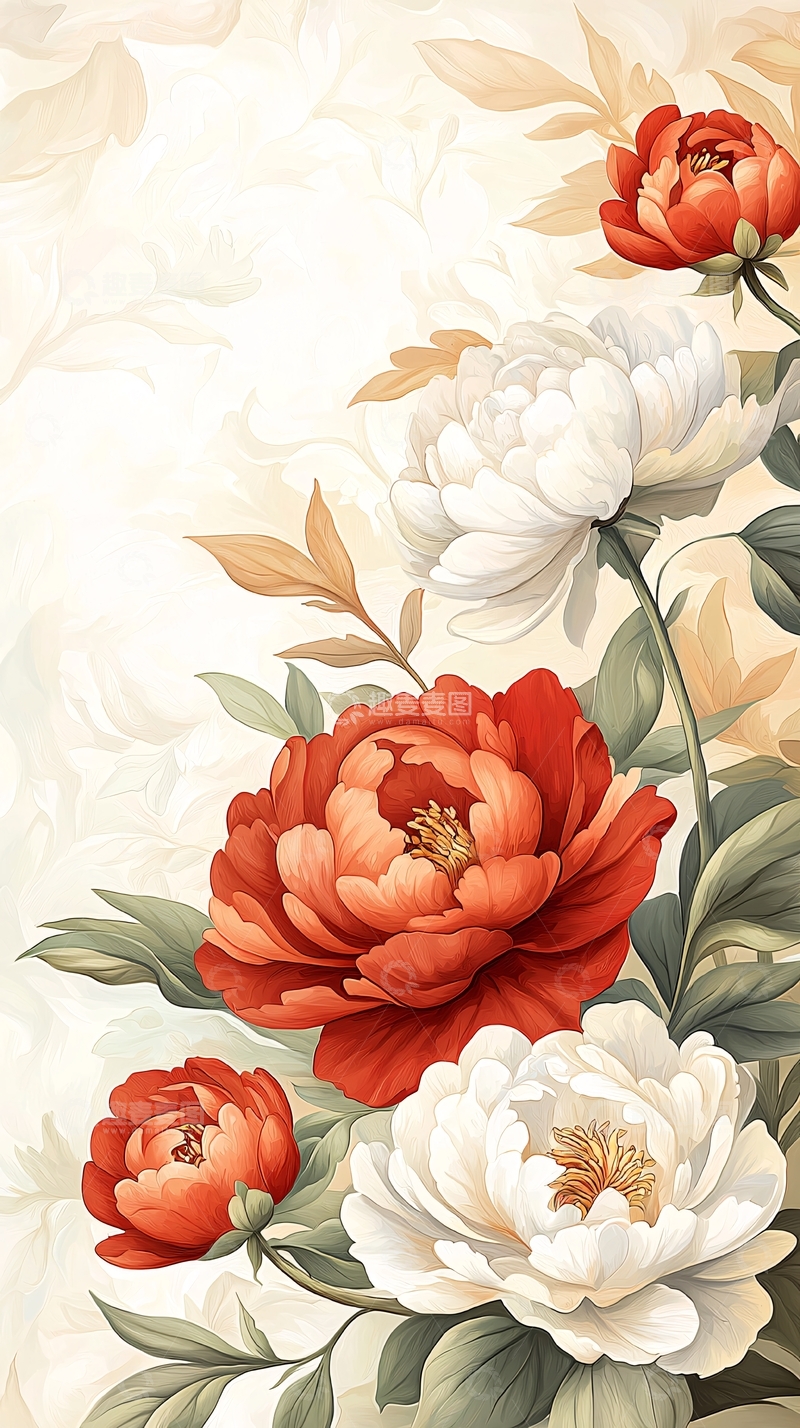 高清大图下载【趣麦麦图】红色和白色牡丹花