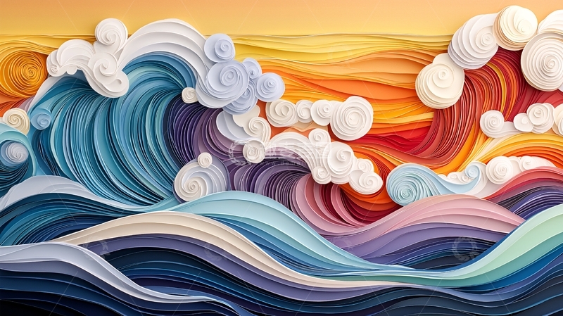 高清大图下载【趣麦麦图】波涛汹涌的纸艺海浪