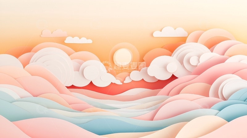 高清大图下载【趣麦麦图】唯美粉色云朵日出场景