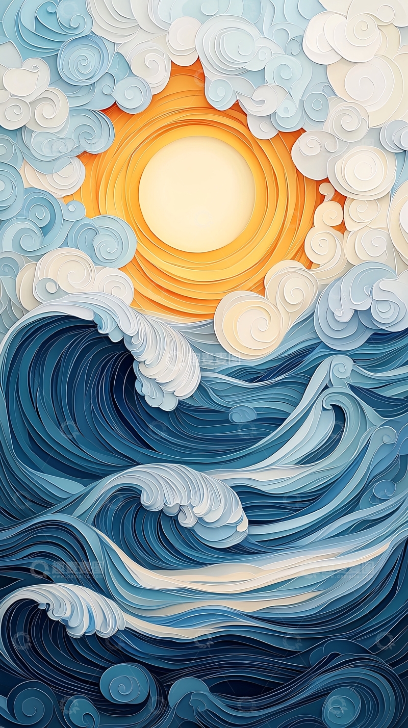 高清大图下载【趣麦麦图】阳光下波涛汹涌的海洋
