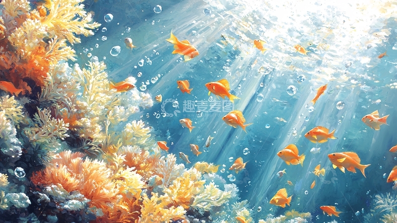 高清大图下载【趣麦麦图】海底阳光鱼群珊瑚礁