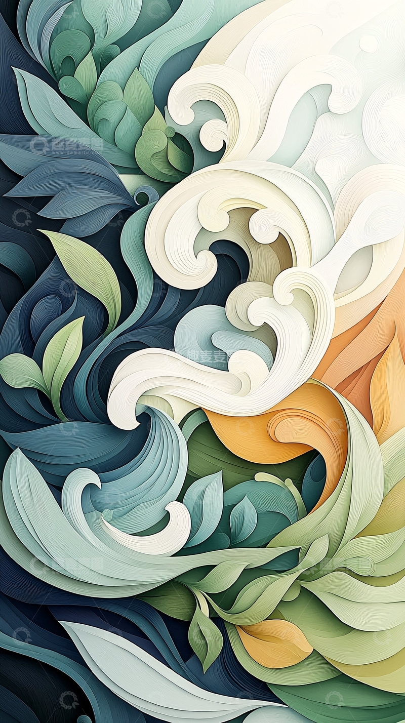 高清大图下载【趣麦麦图】抽象水彩卷曲纹理