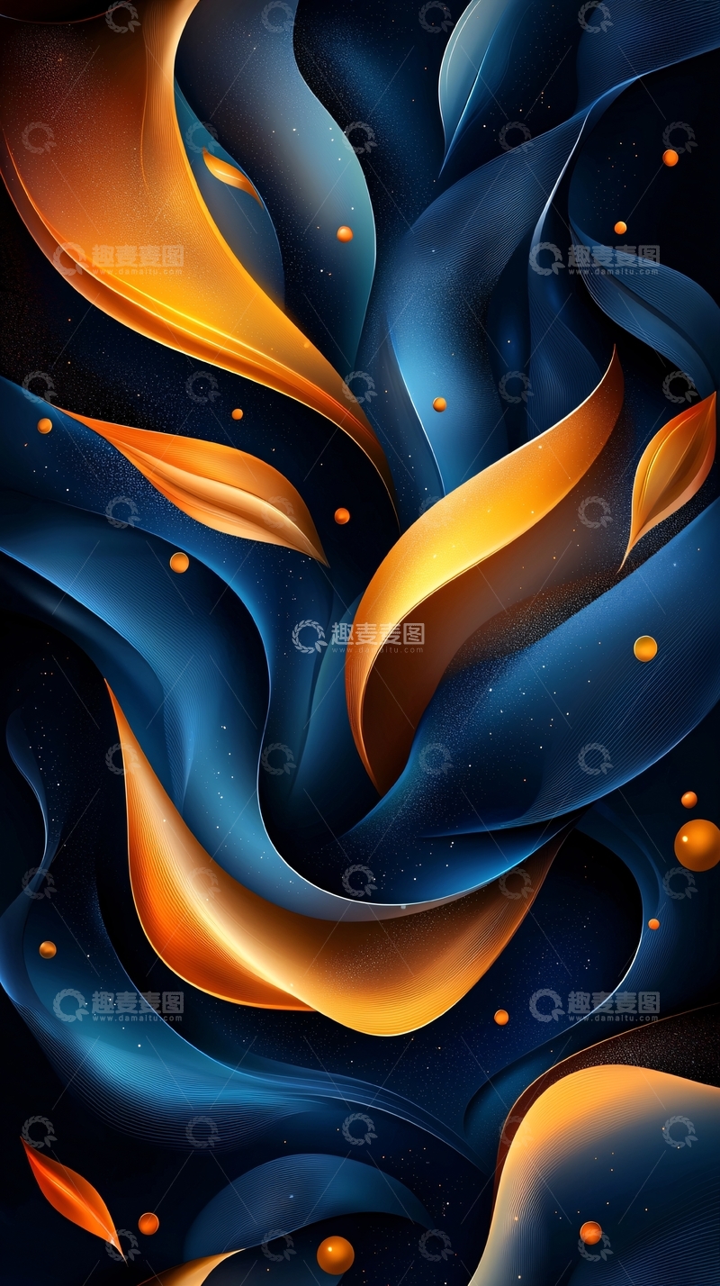高清大图下载【趣麦麦图】蓝色金色流体抽象艺术