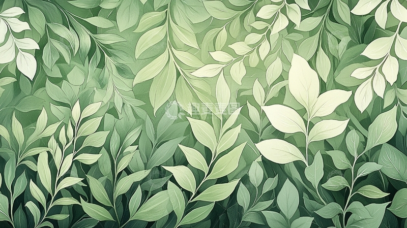 高清大图下载【趣麦麦图】绿色树叶密集背景图案