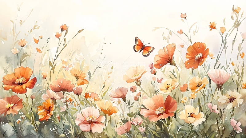 高清大图下载【趣麦麦图】水彩花卉蝴蝶