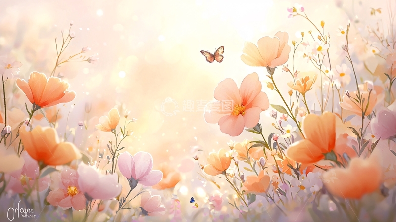 高清大图下载【趣麦麦图】梦幻花海蝴蝶飞舞
