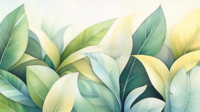 高清大图下载【趣麦麦图】浅色水彩风叶子背景