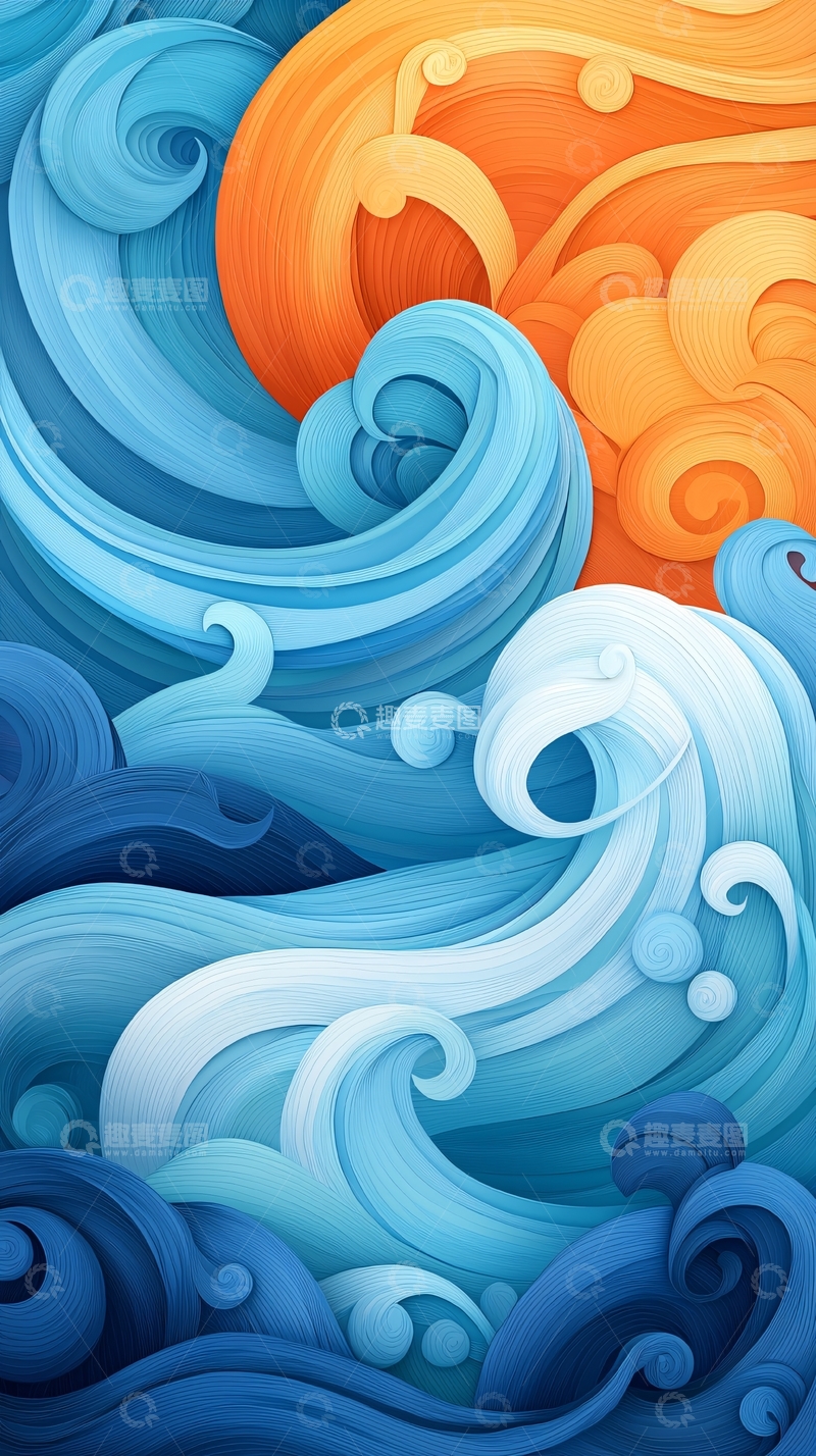 高清大图下载【趣麦麦图】抽象海浪水彩背景
