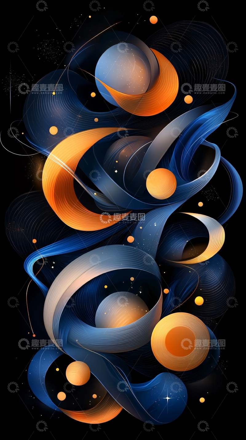 高清大图下载【趣麦麦图】蓝色金色抽象曲线图形