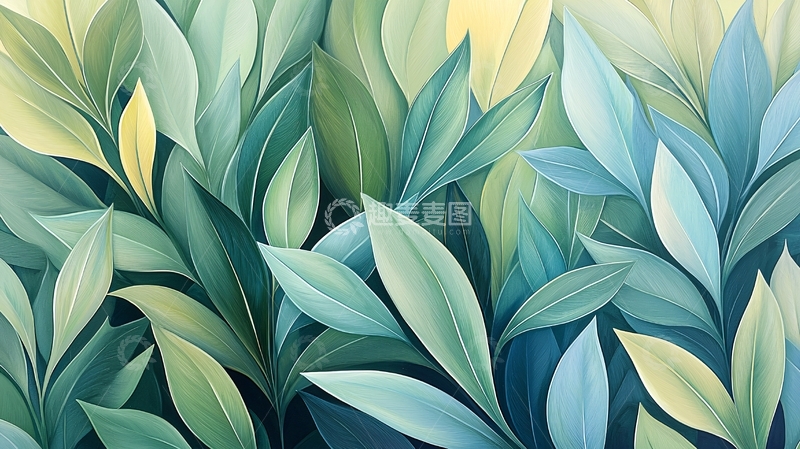 高清大图下载【趣麦麦图】清新水彩叶片背景
