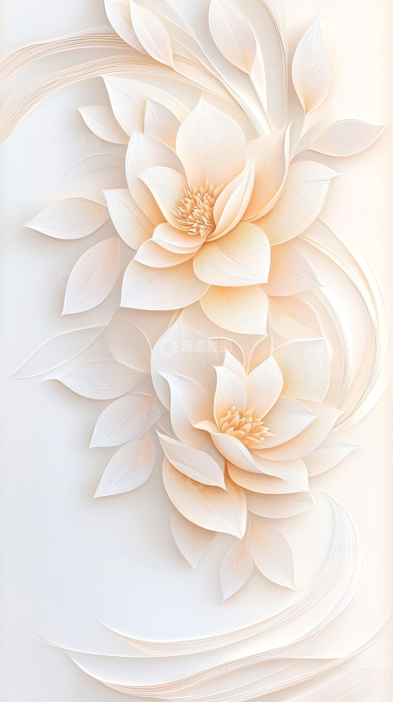 高清大图下载【趣麦麦图】米色花朵浅浮雕风格